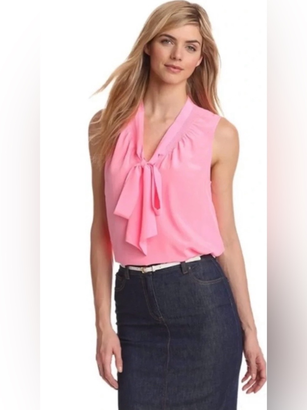 Lilly Pulitzer Sleeveless Tie Front Dahlia Blouse // Pink Stripe // XL